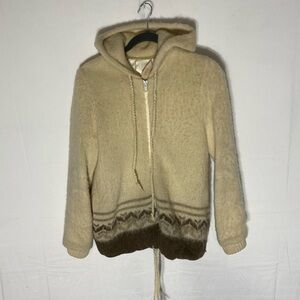 Vintage Jasper Cream Pure Virgin Wool Full Zip Hoodie Jacket S Cabincore
